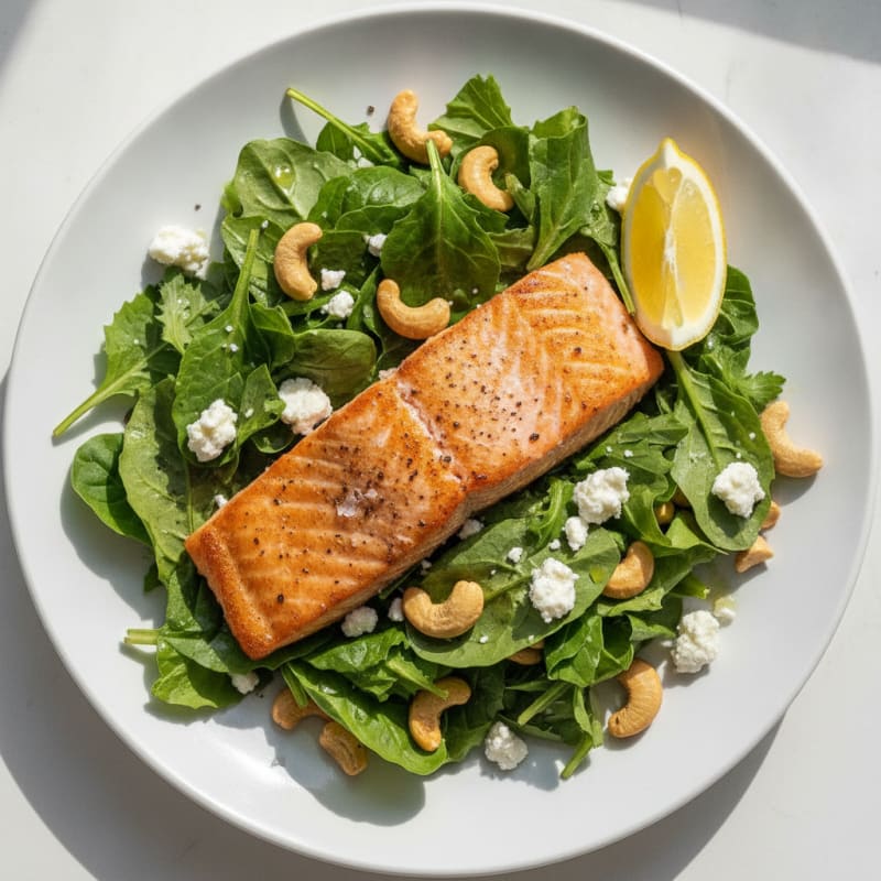 Pan-Seared Salmon with Feta Cashew Salad