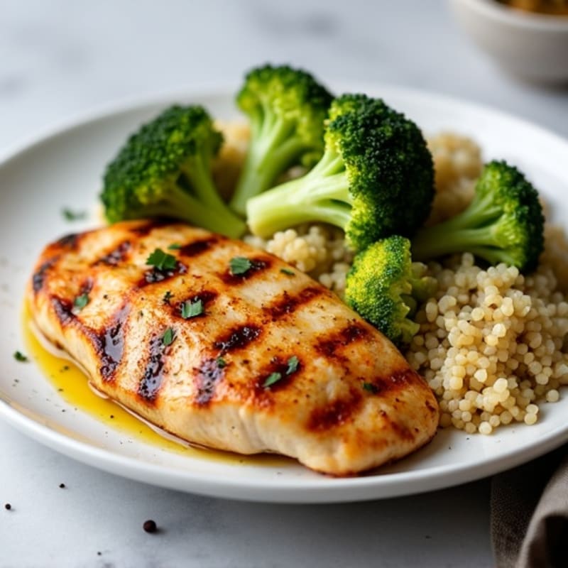 Grilled Chicken Breast with Quinoa and Roasted Broccoli
