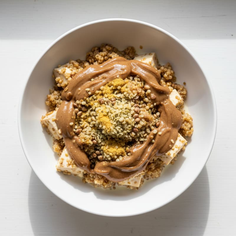 Silky Tofu and Quinoa Breakfast Bowl with Almond Butter