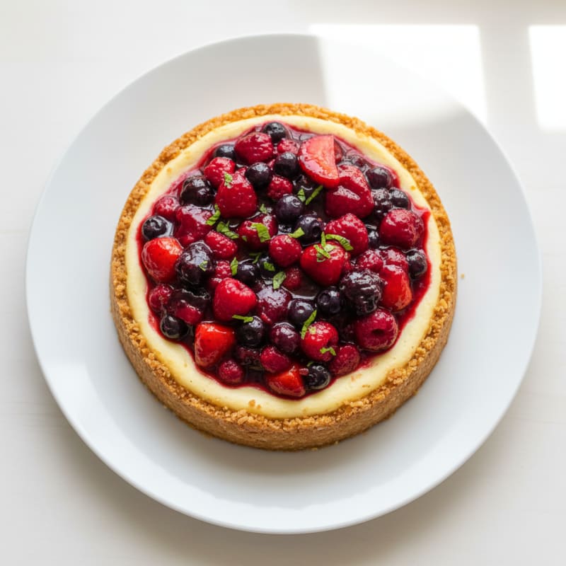 Silky Greek Yogurt Protein Cheesecake with Mixed Berries