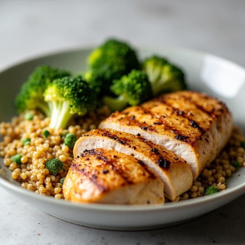 Grilled Chicken Breast with Quinoa and Roasted Broccoli