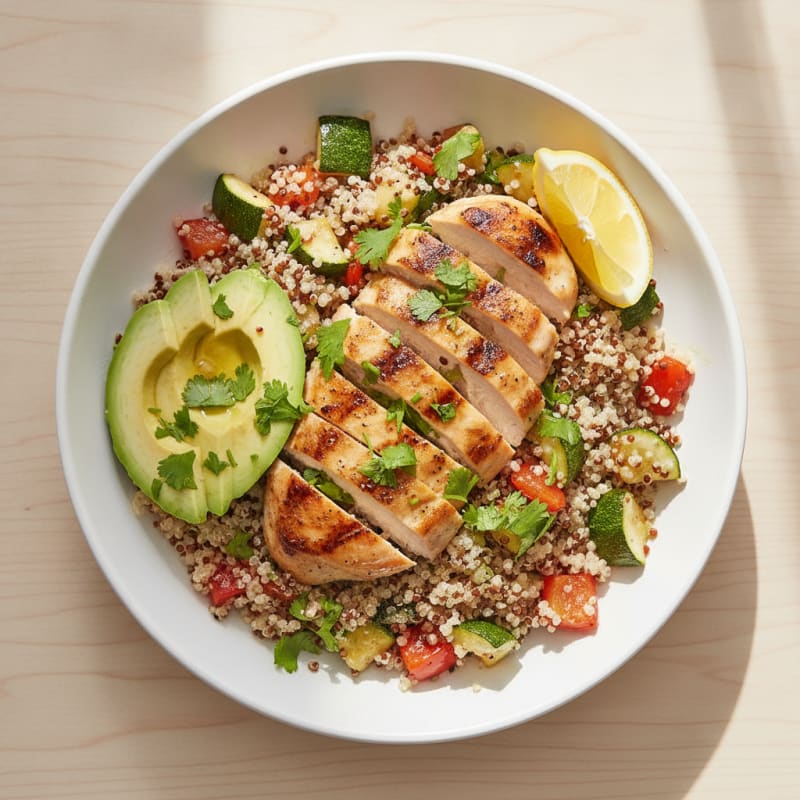 Grilled Chicken and Quinoa Bowl with Roasted Vegetables