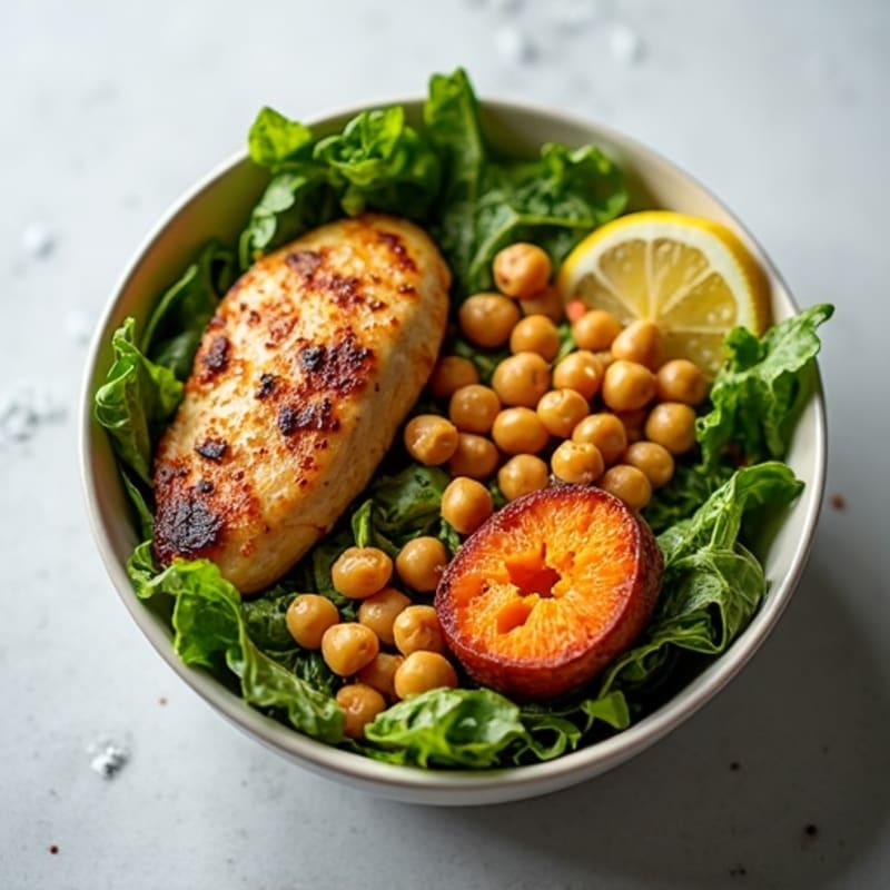 Roasted Chicken and Sweet Potato Power Bowl with Fresh Greens