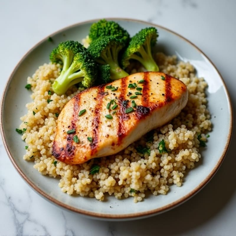 Grilled Chicken Breast with Quinoa and Roasted Broccoli