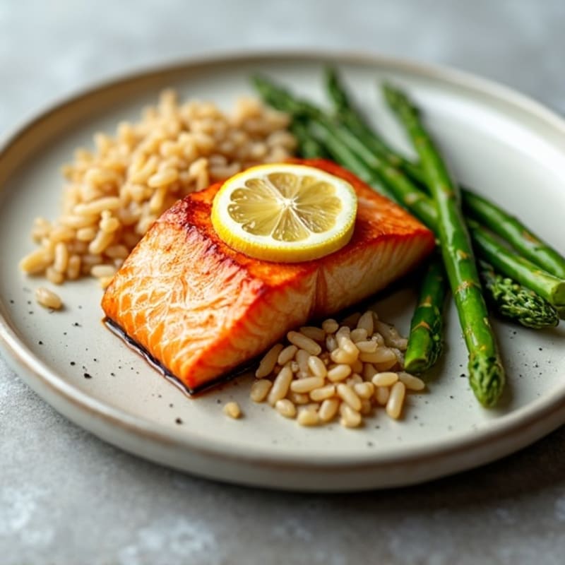 Seared Salmon with Steamed Asparagus and Brown Rice