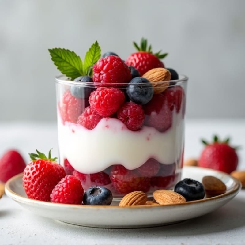 Creamy Greek Yogurt Protein Parfait with Mixed Berries and Almonds