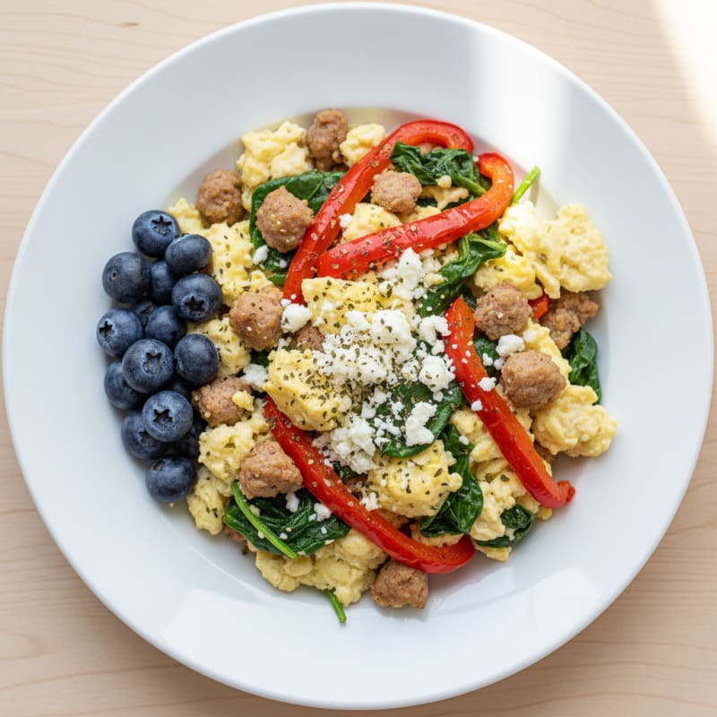 Egg White Scramble with Turkey Sausage and Roasted Peppers