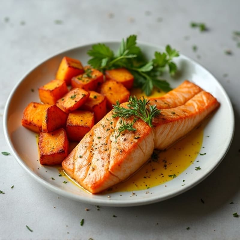 Turmeric Ginger Salmon with Roasted Sweet Potatoes