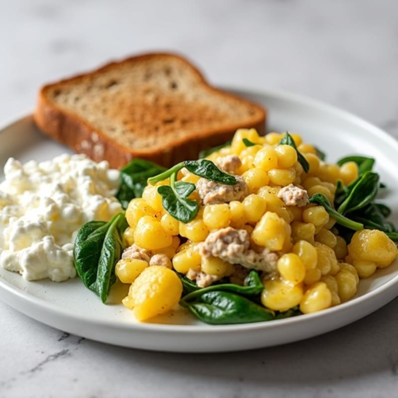 Egg White and Turkey Spinach Scramble with Cottage Cheese