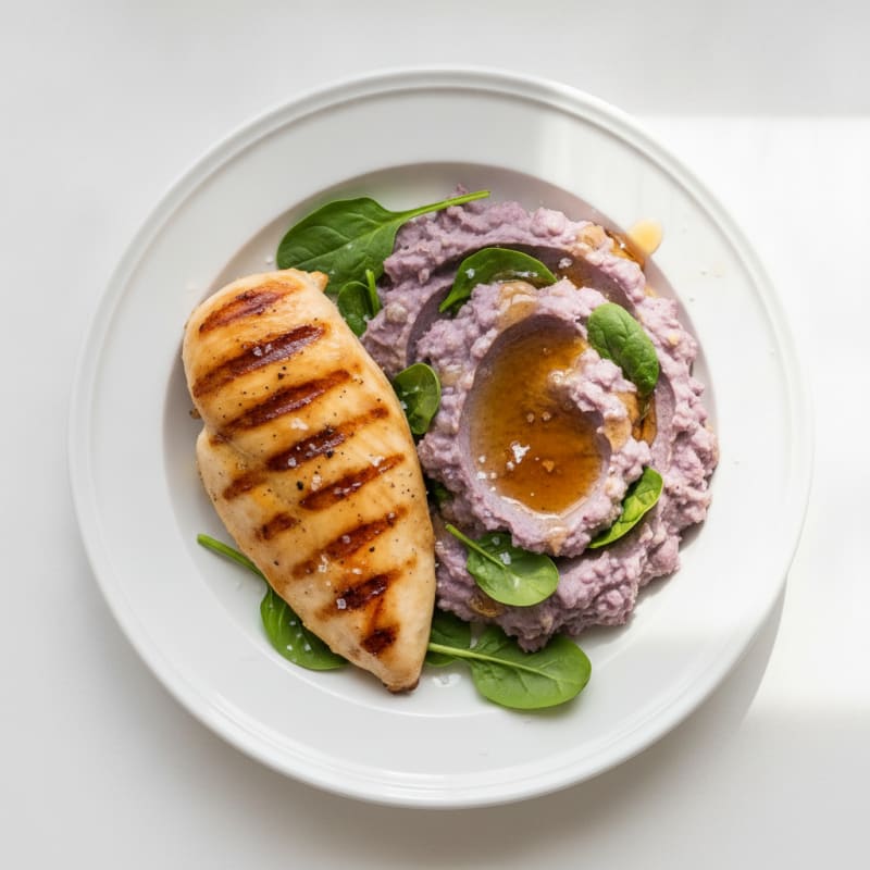 Maple-Glazed Purple Sweet Potato Mash with Grilled Chicken