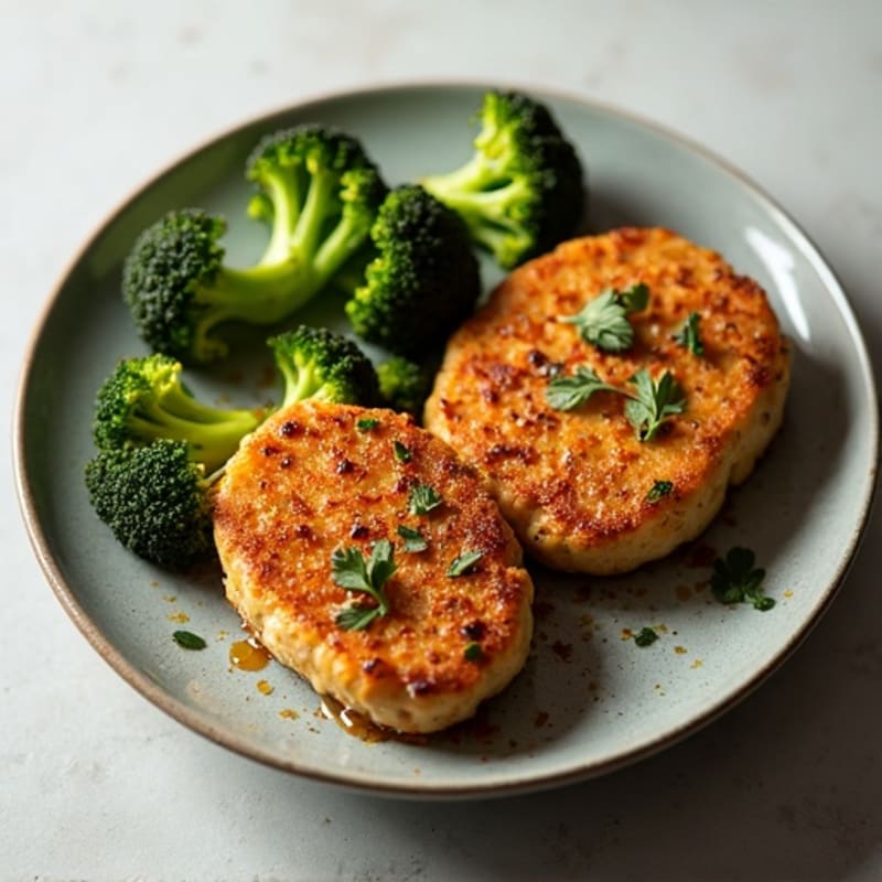 Crispy Pan-Seared Seitan with Roasted Broccoli