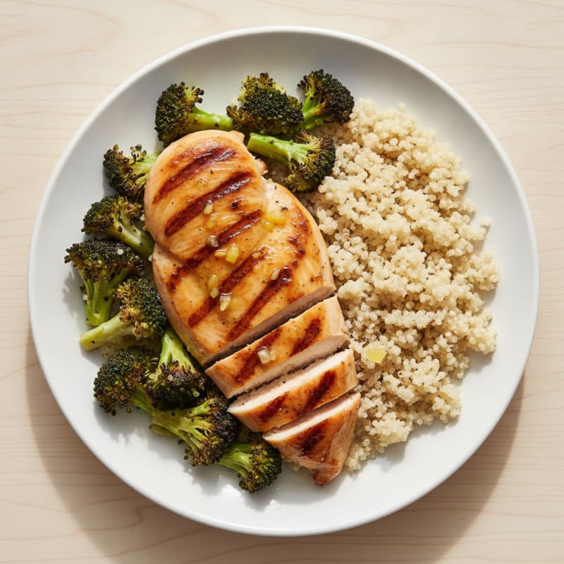 Grilled Chicken Breast with Roasted Broccoli and Quinoa