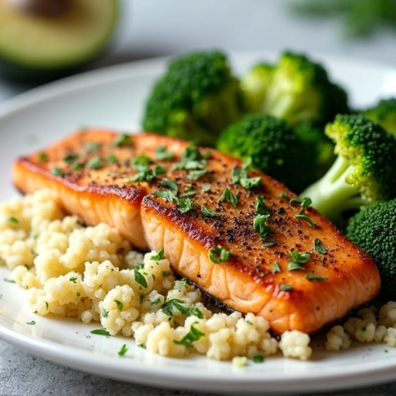 Herb-Crusted Salmon with Roasted Broccoli Cauliflower Rice