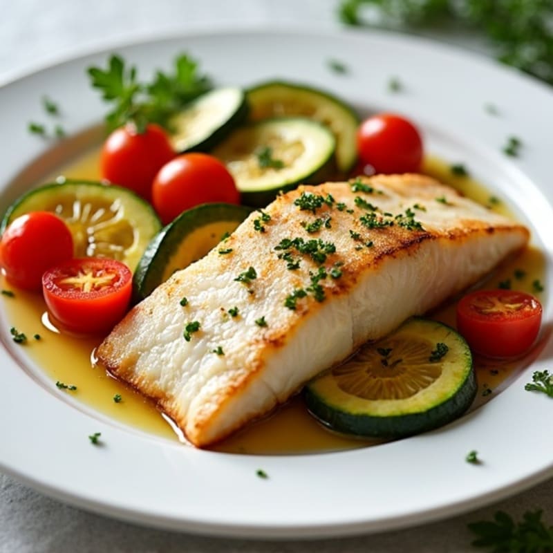Seared White Fish with Herb-Roasted Vegetables