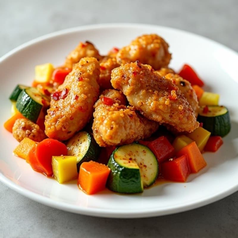 Crispy Baked Sweet and Sour Chicken with Roasted Vegetables