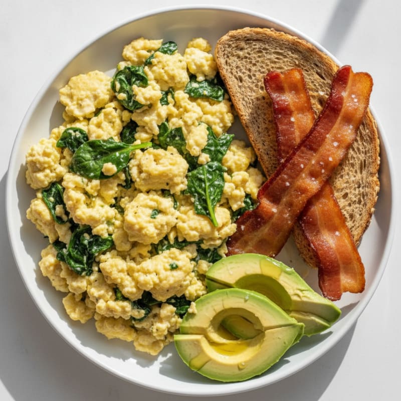 Cottage Cheese Scramble with Spinach and Turkey Bacon