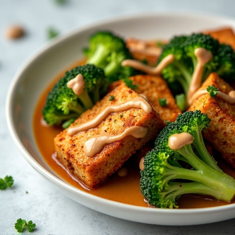 Crispy Baked Tofu with Roasted Broccoli and Peanut Sauce