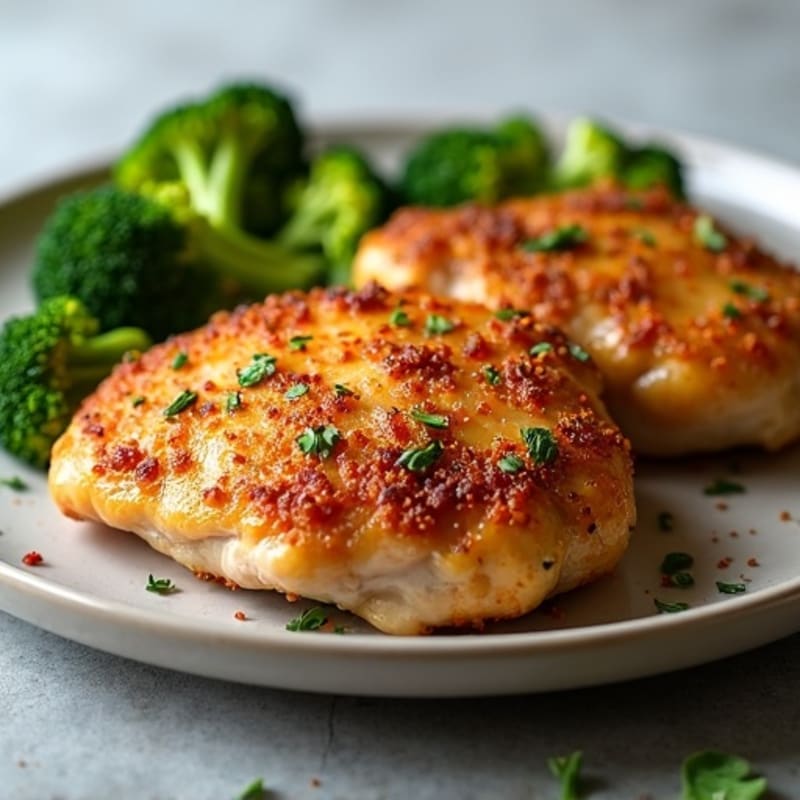 Crispy Pan-Seared Chicken Thighs with Garlic Roasted Broccoli