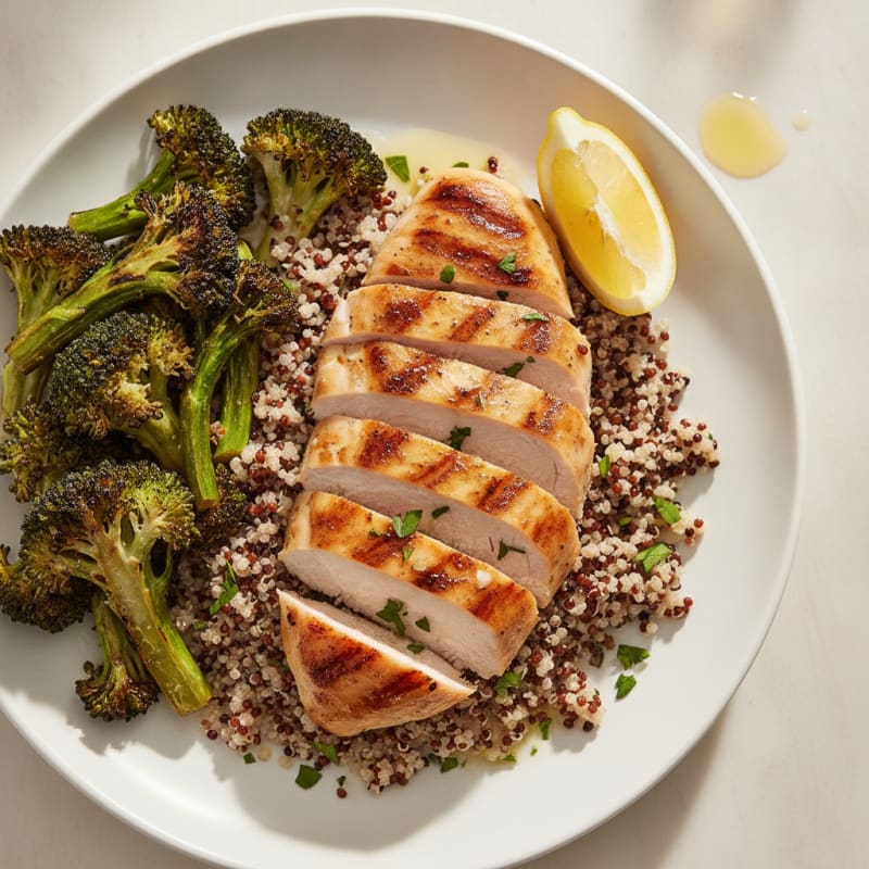 Grilled Chicken Breast with Quinoa and Roasted Broccoli