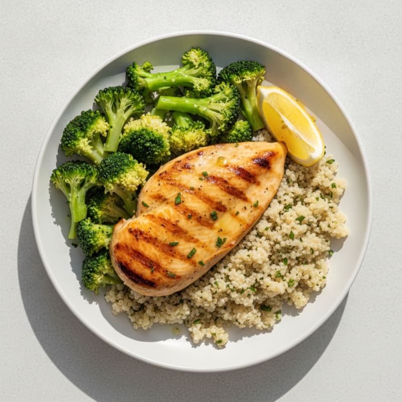 Grilled Chicken Breast with Quinoa and Steamed Broccoli