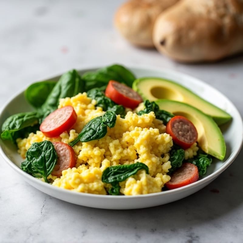 Egg White and Spinach Scramble with Turkey Sausage