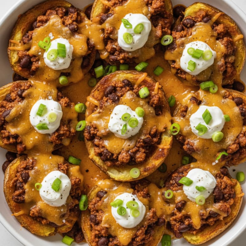 Loaded Chili Cheese Potato Skins