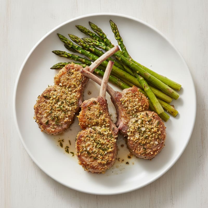 Herb-Crusted Lamb Chops with Roasted Asparagus