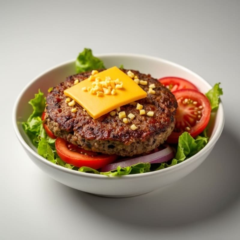 Lean Ground Beef and Crispy Turkey Bacon Cheeseburger Bowl