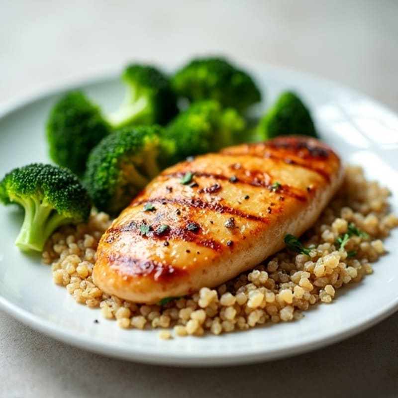 Grilled Chicken Breast with Steamed Broccoli and Quinoa