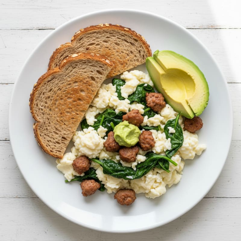 Egg White Scramble with Turkey Sausage and Spinach
