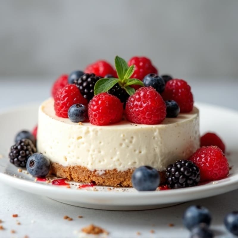 Silky Greek Yogurt Protein Cheesecake with Mixed Berries
