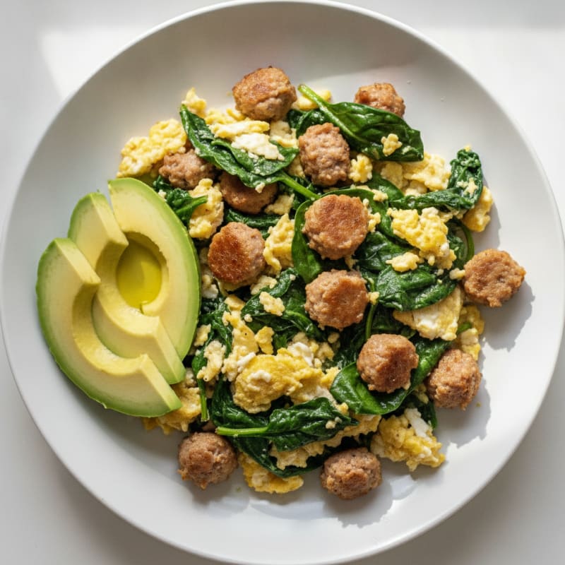 Egg White Spinach Scramble with Turkey Sausage