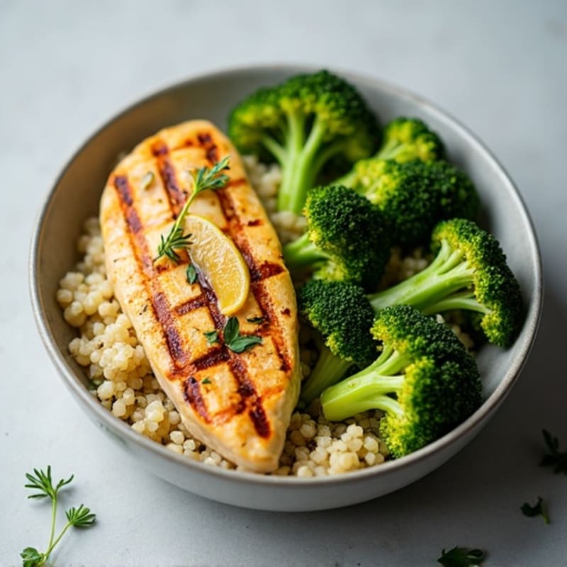 Grilled Lemon Garlic Chicken Breast with Quinoa and Roasted Broccoli