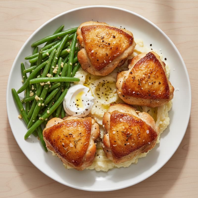 Herb-Roasted Chicken Thighs with Cauliflower Mash