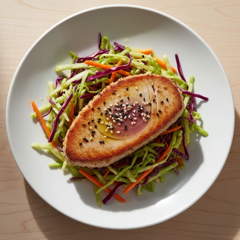 Grilled Tuna Steak with Crunchy Cabbage Slaw