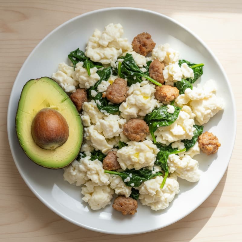Egg White Scramble with Turkey Sausage and Spinach
