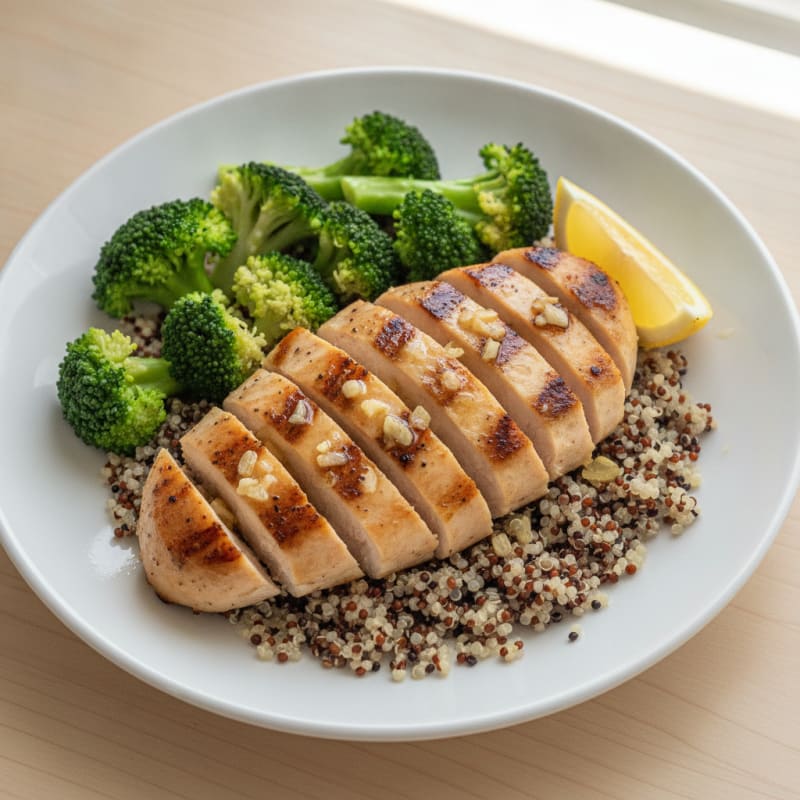 Grilled Chicken Breast with Quinoa and Steamed Broccoli