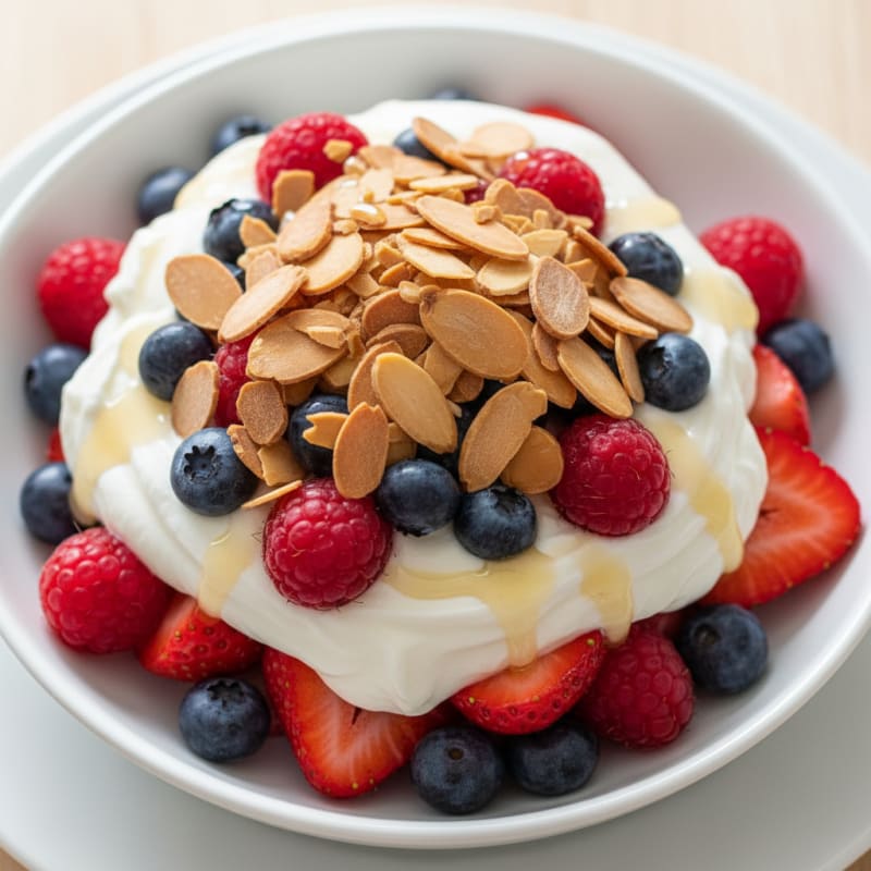 Greek Yogurt Protein Parfait with Mixed Berries and Almonds