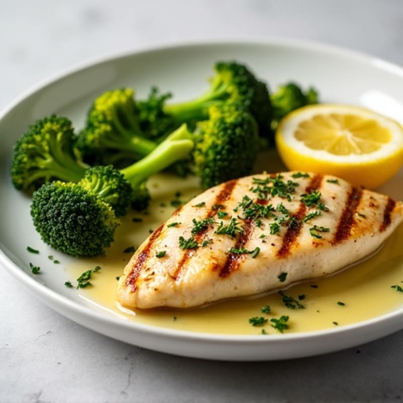 Grilled Lemon Herb Chicken Breast with Roasted Broccoli