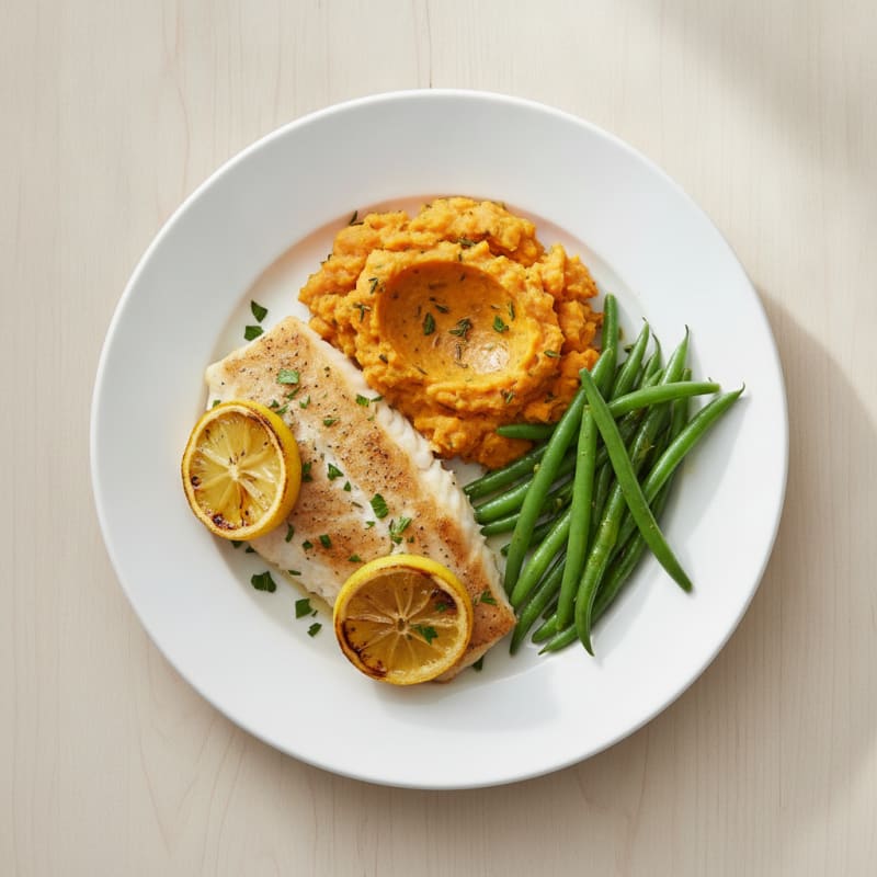 Baked White Fish with Herb Sweet Potato Mash