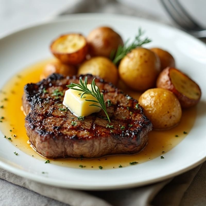 Herb-Garlic Butter Seared Steak with Roasted Baby Potatoes