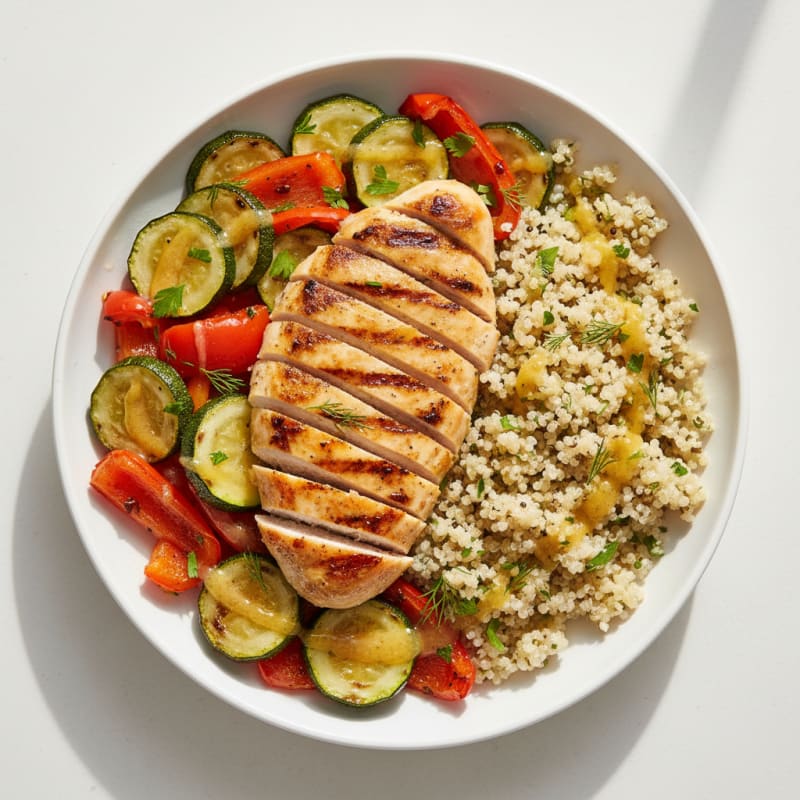 Grilled Chicken and Quinoa Bowl with Roasted Vegetables