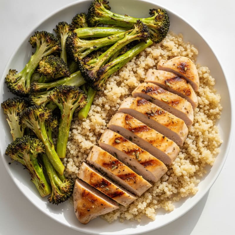Grilled Chicken Breast with Roasted Broccoli and Quinoa