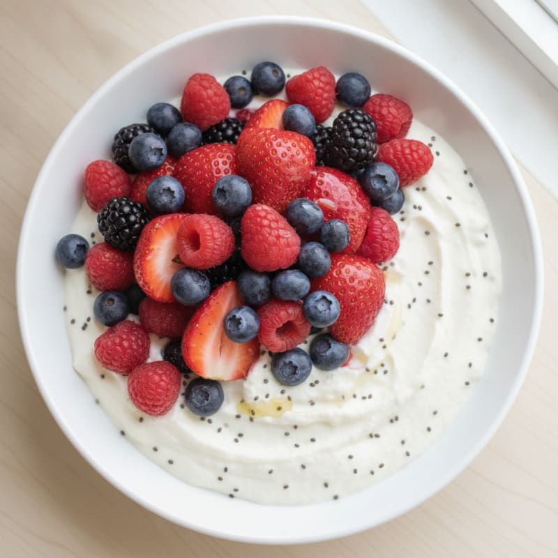 Greek Yogurt Protein Pudding with Mixed Berries