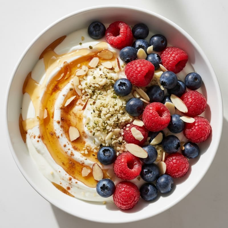 High-Protein Greek Yogurt Power Bowl with Honey and Berries