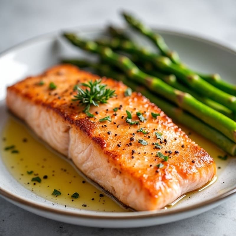 Crispy Pan-Seared Salmon with Roasted Asparagus