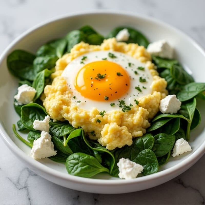 Fluffy Spinach Feta Egg White Scramble