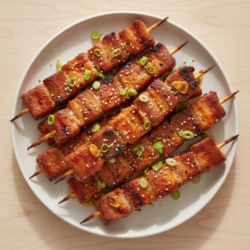 Spicy Gochujang Pork Belly Skewers