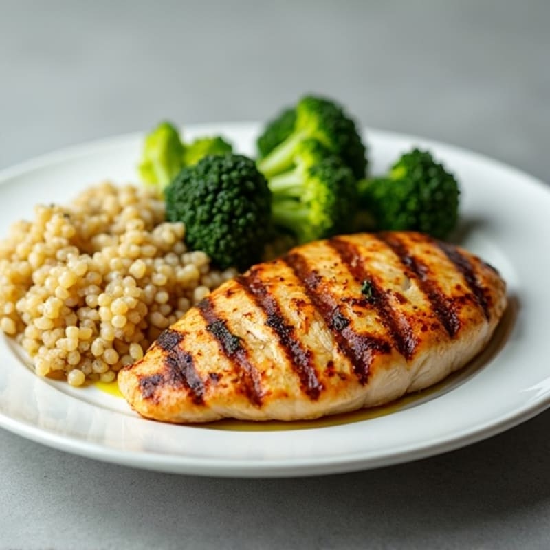 Grilled Chicken Breast with Quinoa and Steamed Broccoli