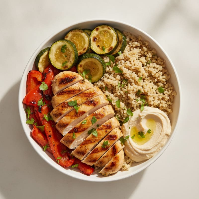 Grilled Chicken and Quinoa Power Bowl with Roasted Vegetables